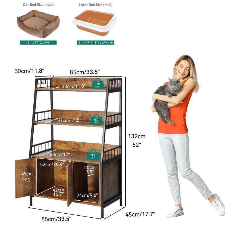 Cat Litter Box Enclosure with Storage Shelves Wooden Large Litter Box Furniture H895710