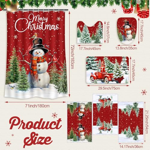 7 Pcs Christmas Shower Curtain Set Non Slip Waterproof Bathroom Accessories B3284