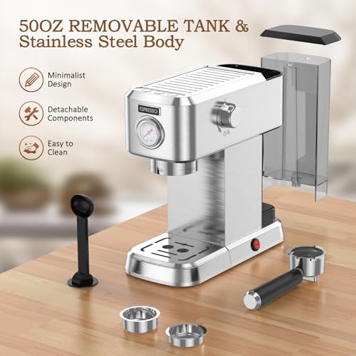 Compact Stainless Steel Espresso Machine with 50oz Water Tank F593591