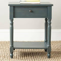 Steel Teal Solid Wood End Table with Storage J4518