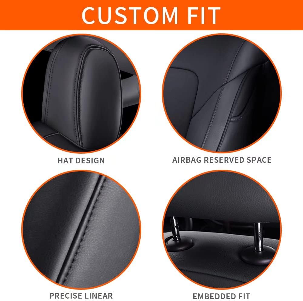 Faux Leather Car Seat Cover Full Set Front Rear Seat Black 5 Seats A14783