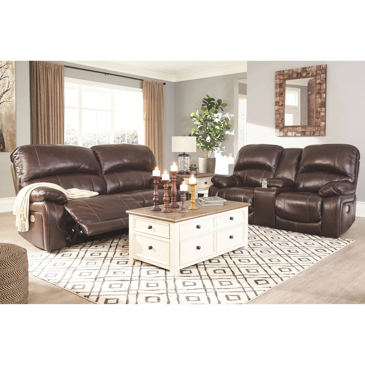 Gray Leather Power Reclining Sofa A9944