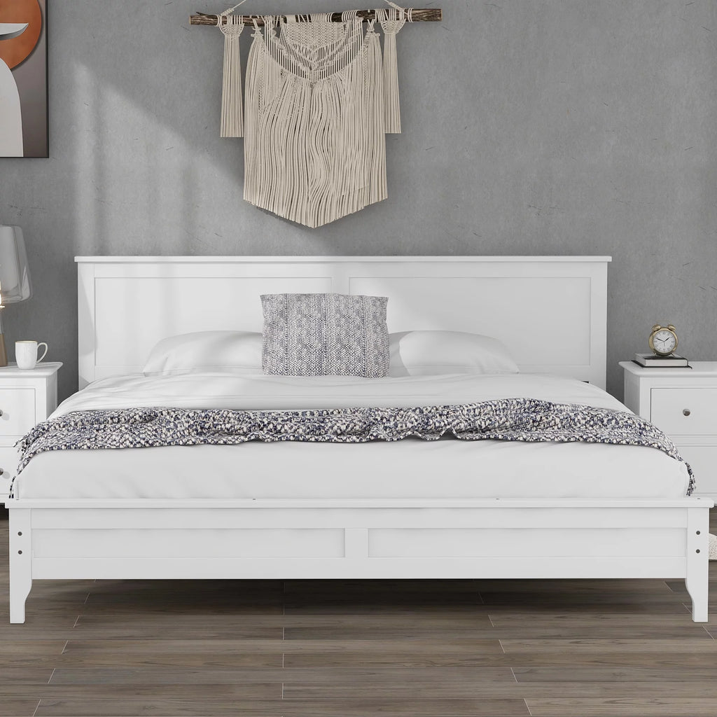 White Solid Wood King Platform Bed K77255