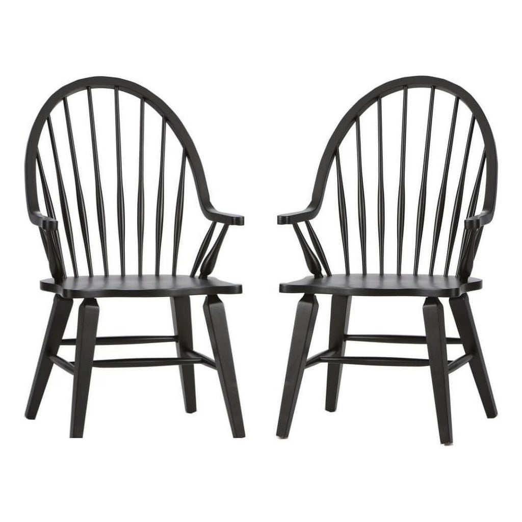 2 Piece Black Wood Dining Arm Chair Set F27830