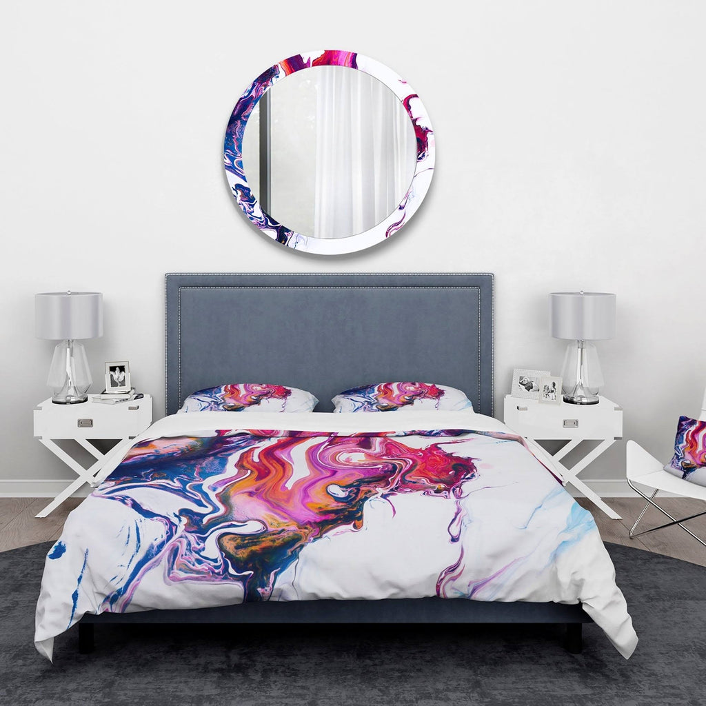 King Purple Pink Blue Marble Bedding Set Duvet Cover with 2 Shams K7390