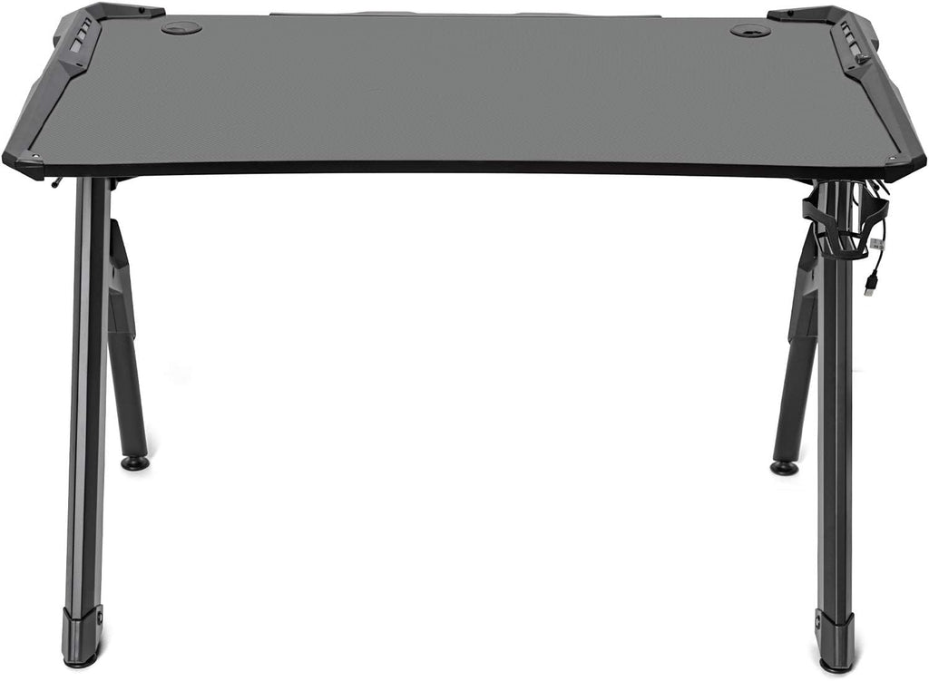 Ultrawide Curved LED Computer Desk, Waterproof Carbon-Fiber Surface, 6-Color RGB Lighting Accents, Cup Holder, 31.5 Mouse Pad Z651