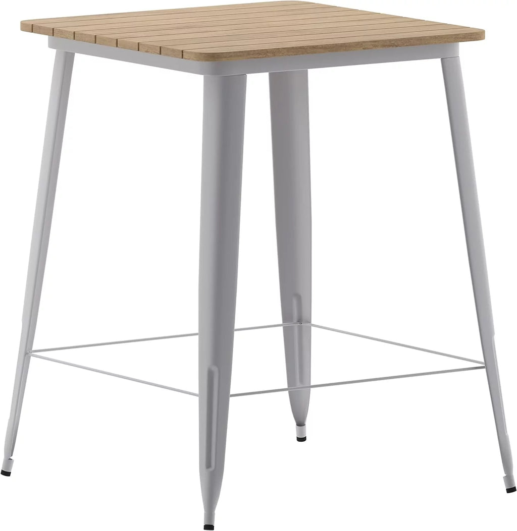 Indoor/Outdoor Bar Top Table Brown Resin Silver Steel M466951