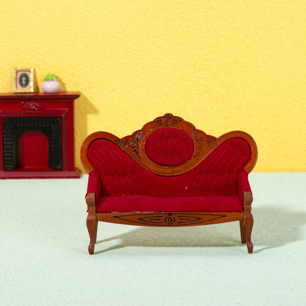 Walnut Wood Dollhouse Mini Sofa U5826