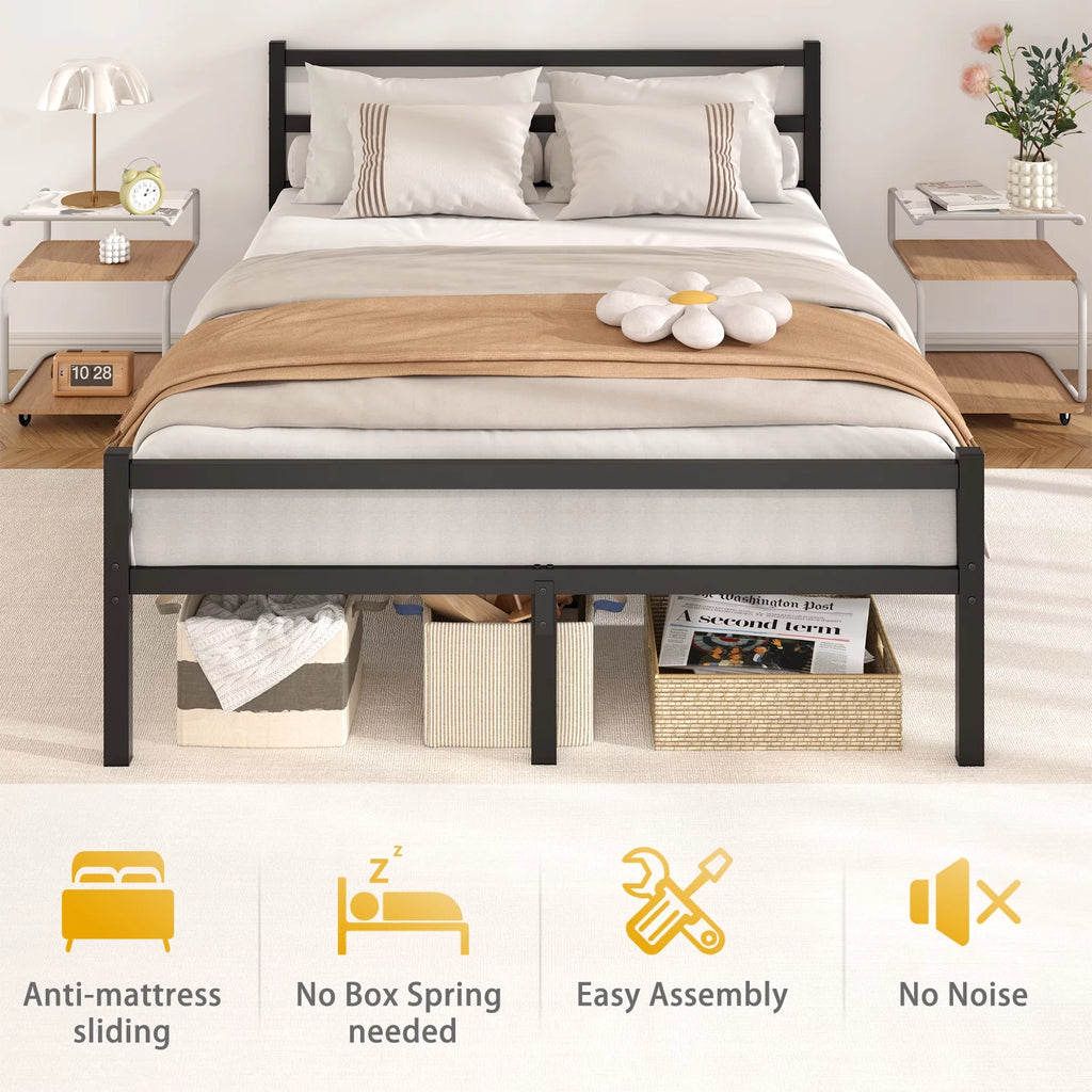 Queen Size Metal Platform Bed Frame with Headboard and Footboard F663