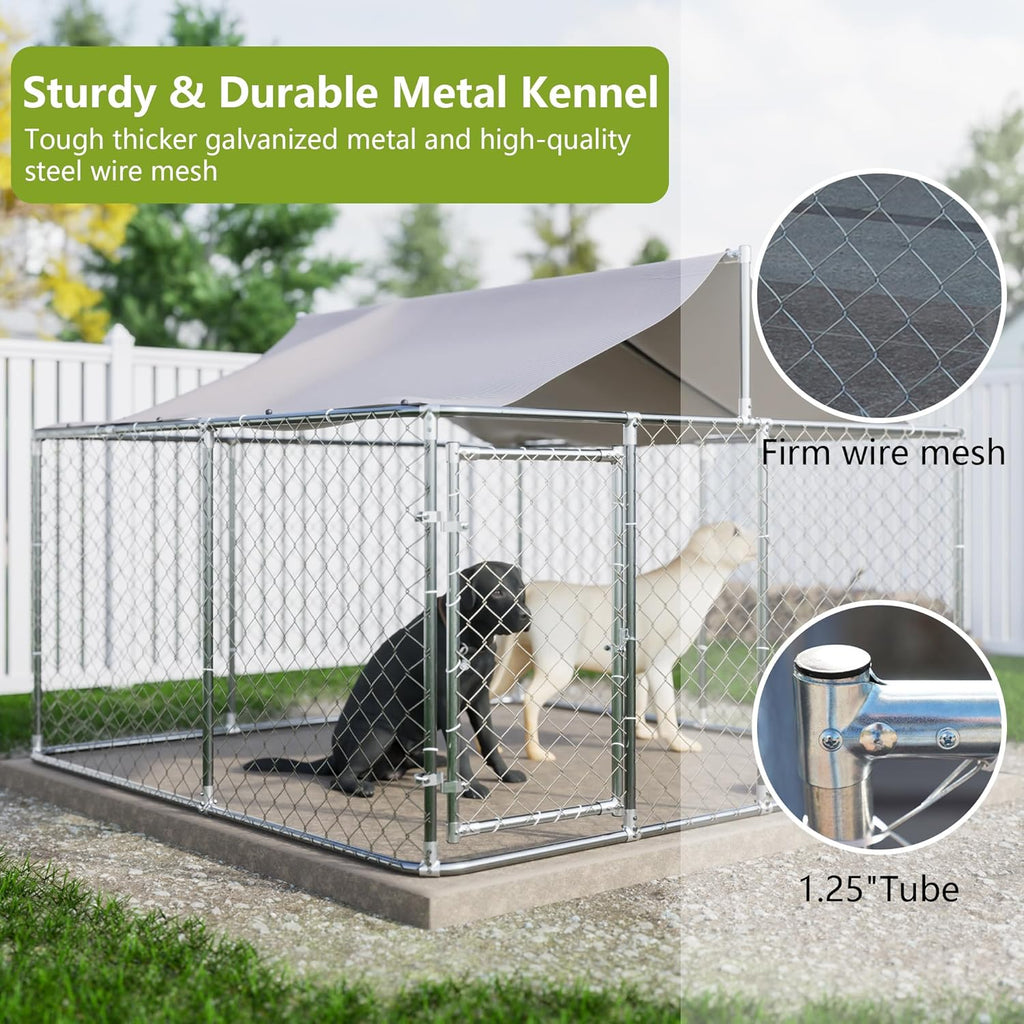 7.5' x 7.5' Large Outdoor Dog Kennel with WaterProof UV-Resistant Cover J8962