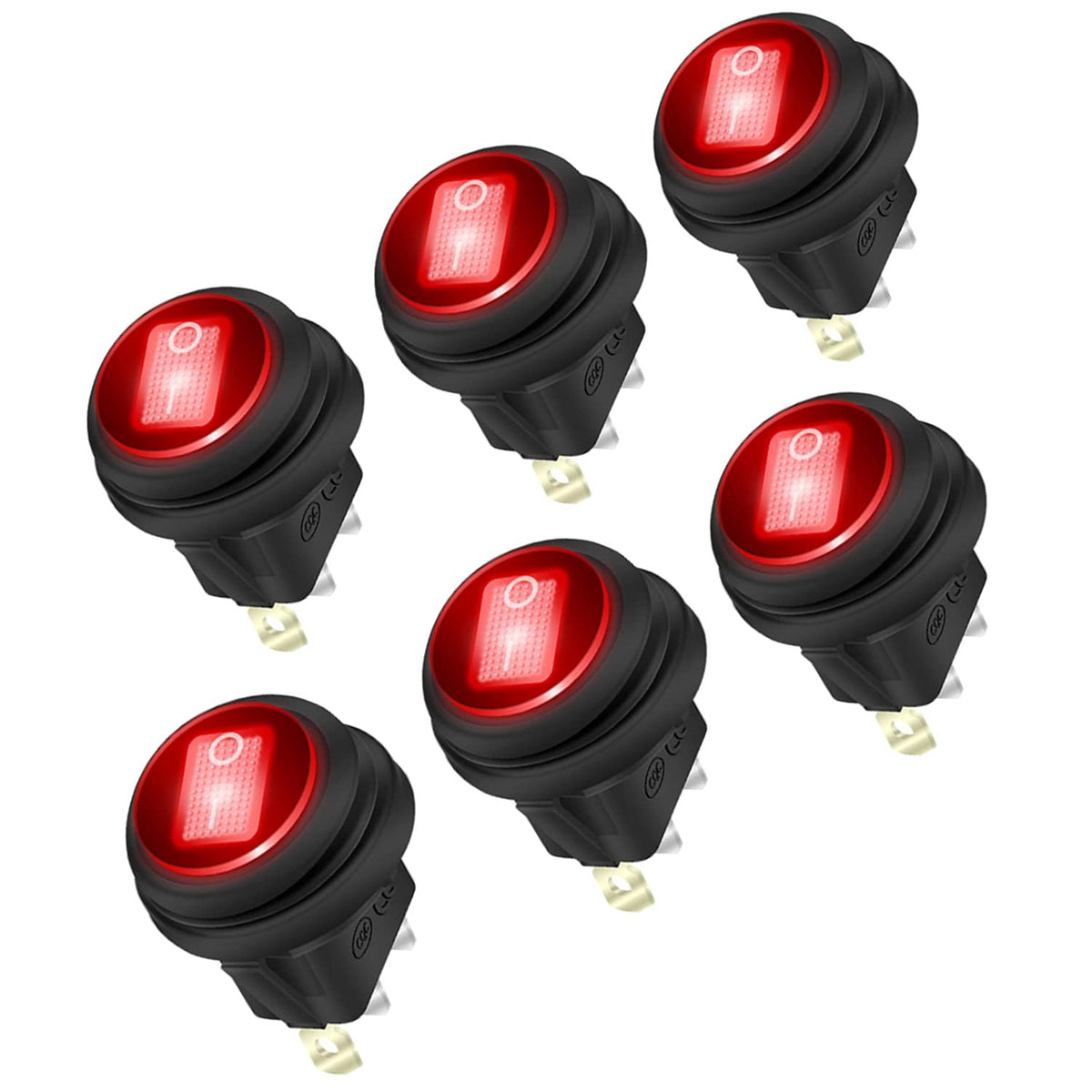6Pcs LED Rocker Switch 12V 20A 3pin 2 Position Spst Waterproof Toggle Switch with 20mm/0.8Mounting Hole，On Off Switch for Marine Cars Ships Trucks(Red) E482159