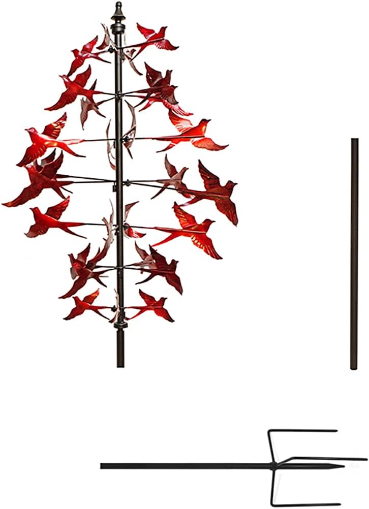 Large Red Cardinal Metal Wind Spinner 3D Bird Sculpture Kinetic Garden Yard Art C5230