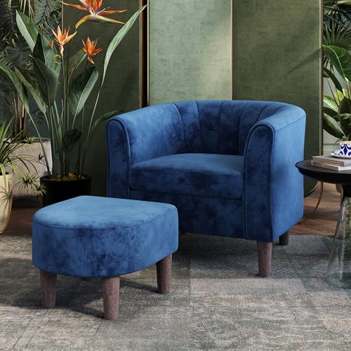 Olive Green Velvet Accent Chair with Ottoman V4847