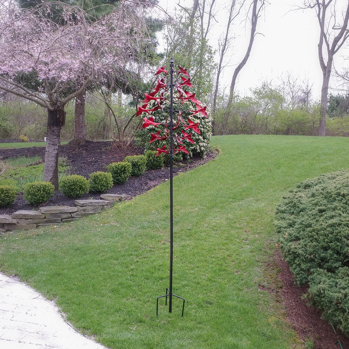 Large Red Cardinal Metal Wind Spinner 3D Bird Sculpture Kinetic Garden Yard Art C5230