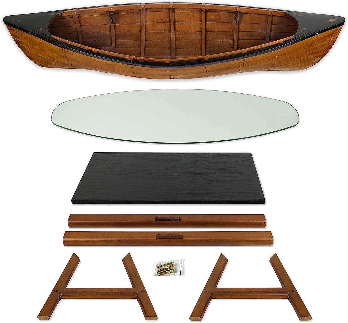 Wooden Boat Canoe Coffee Table Antique Honey Finish S52855