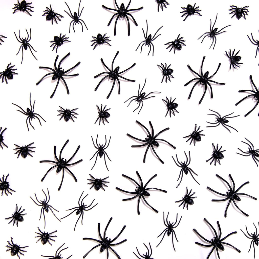 120 Pieces Black Plastic Spiders 3 Sizes V367415