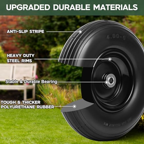 13 Inch Solid Flat Free Replacement Tires and Wheels 4.00-6 with 5/8'' Axle Bore Hole Q9142