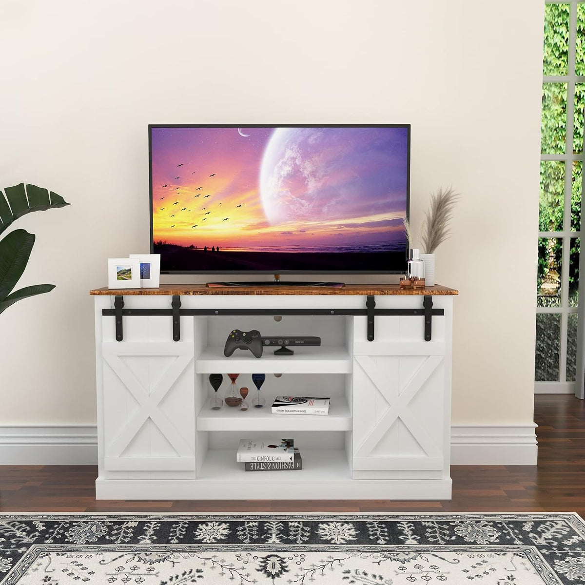 Modern Farmhouse Sliding Barn Door TV Stand up to 60 Inches T481