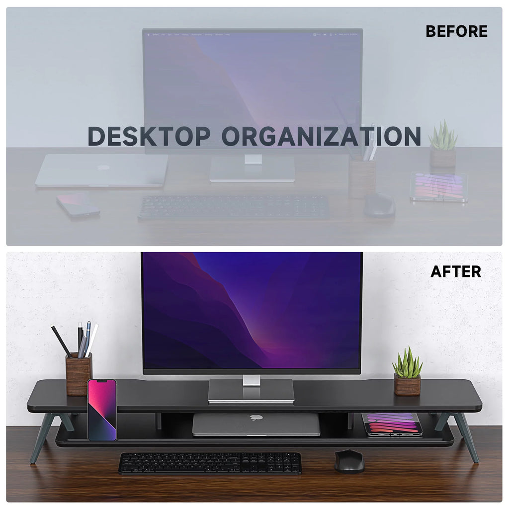 42.5 Inch Dual Monitor Stand Riser Desk Shelf with Storage Organizer B8948