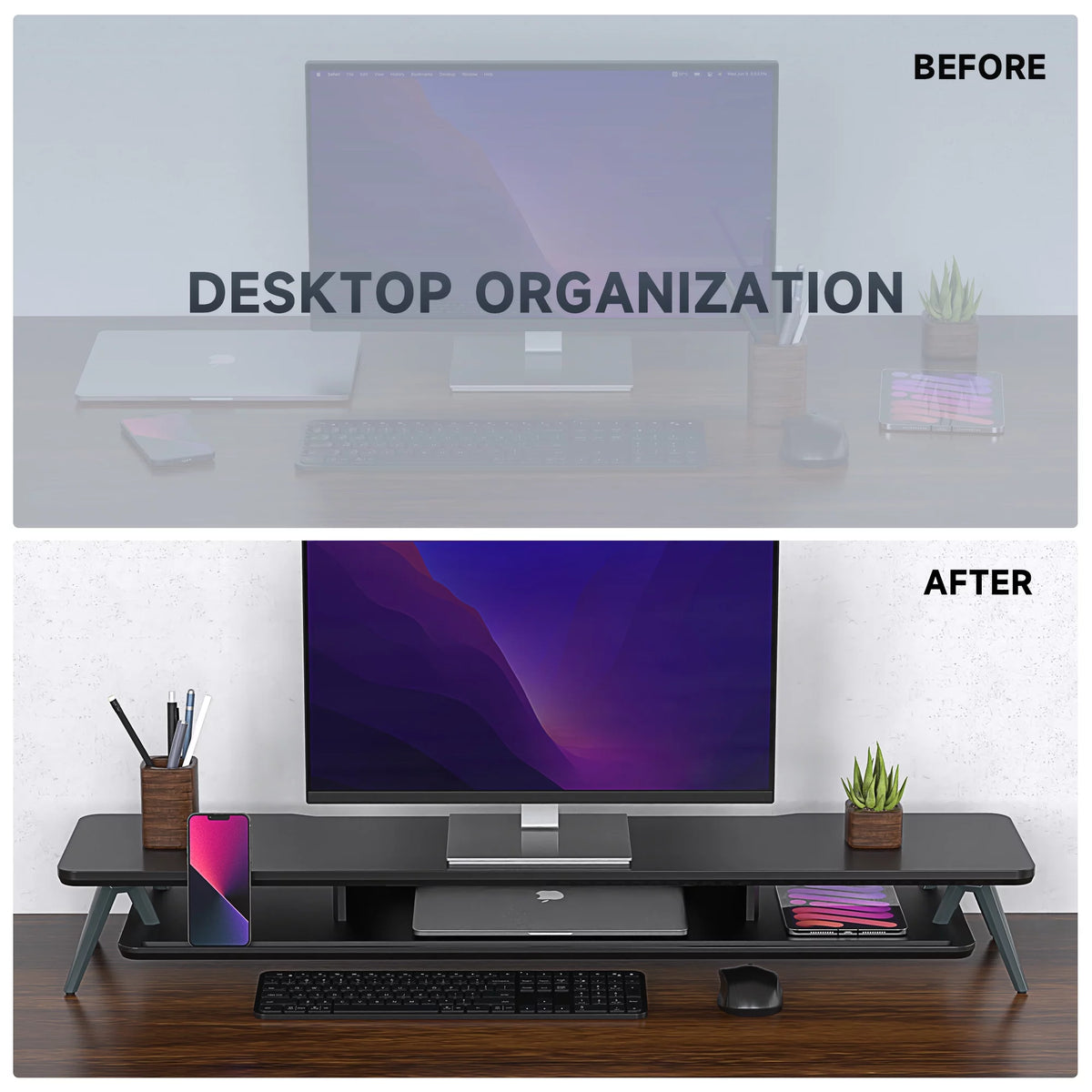 42.5 Inch Dual Monitor Stand Riser Desk Shelf with Storage Organizer B8948