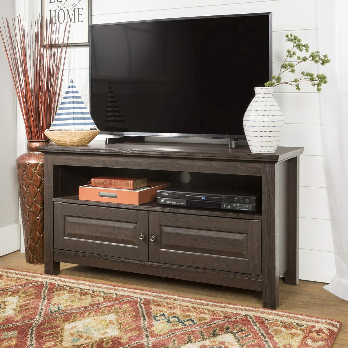 44 Inch Espresso Brown Wood TV Stand with Storage Cabinet N226