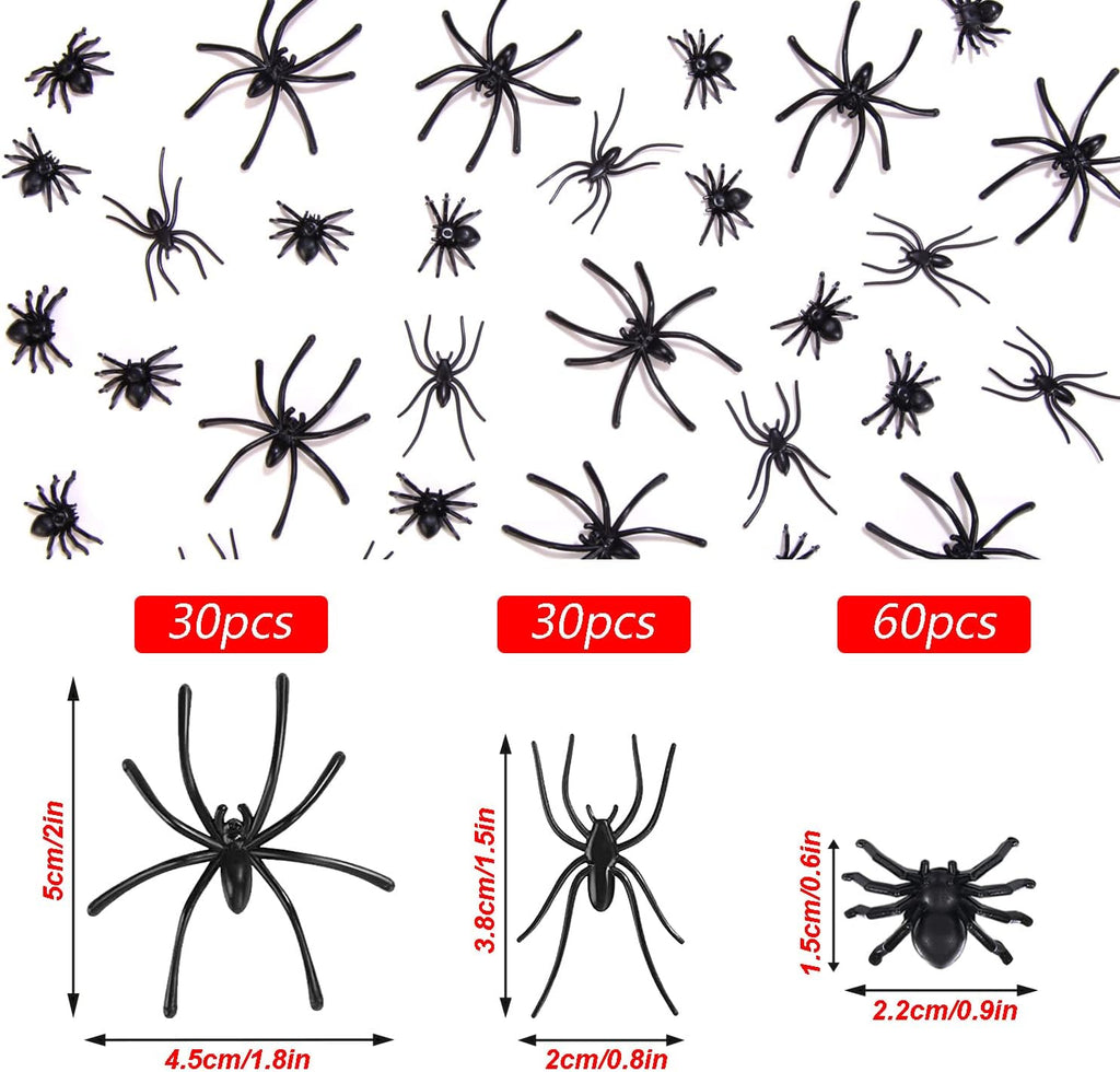 120 Pieces Black Plastic Spiders 3 Sizes V367415