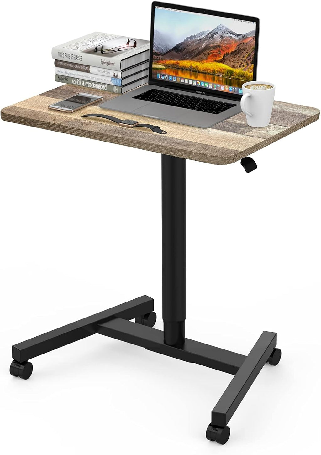 White Adjustable Rolling Laptop Desk Cart Z45169