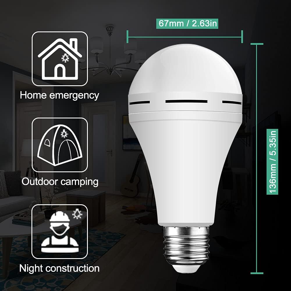 Rechargeable Emergency LED Light Bulb with Hook 1200mAh 12W 10 Pack O288