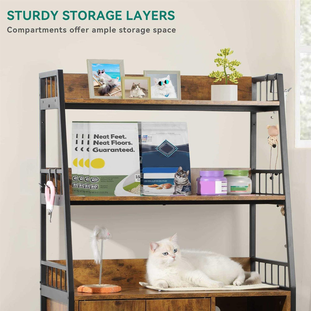 Cat Litter Box Enclosure with Storage Shelves Wooden Large Litter Box Furniture H895710