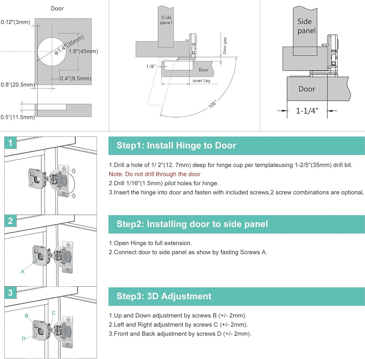 8 Pack Soft Close Adjustable Cabinet Hinge J4806