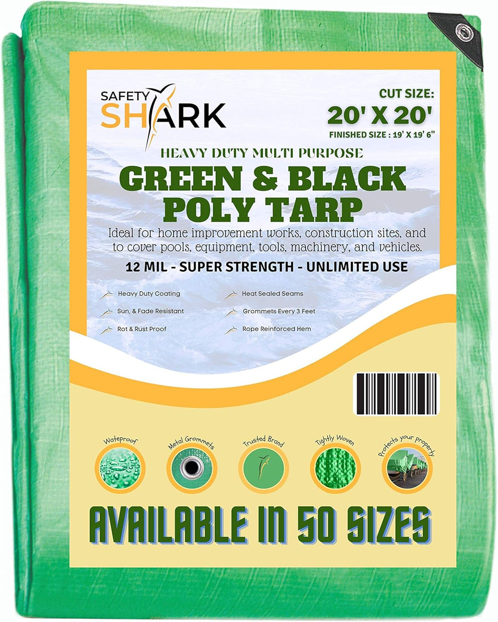Heavy Duty Waterproof 20x20 Feet 5 Mil Poly Tarp with Metal Grommets V365023