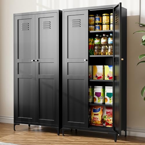 Black 61 inch Metal Pantry Storage Cabinet with Adjustable Shelves H12766
