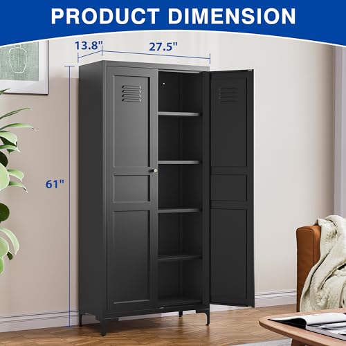 Black 61 inch Metal Pantry Storage Cabinet with Adjustable Shelves H12766
