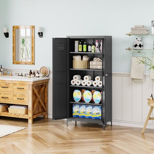 Black 61 inch Metal Pantry Storage Cabinet with Adjustable Shelves H12766