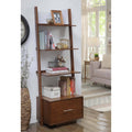 Dark Walnut Ladder Bookcase with File Drawer C12410