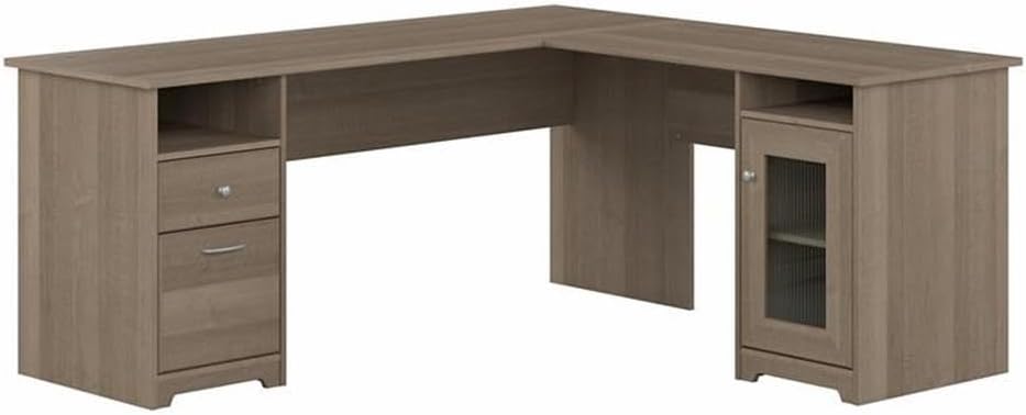 72W L Shaped Computer Desk with Storage in Ash Gray Engineered Wood L674