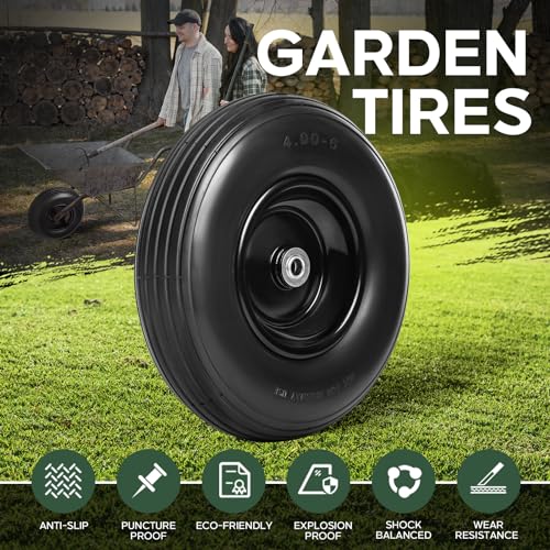 13 Inch Solid Flat Free Replacement Tires and Wheels 4.00-6 with 5/8'' Axle Bore Hole Q9142