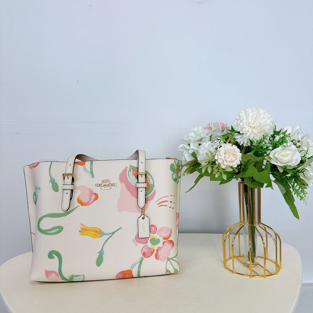 Chalk Multi Floral Print Tote T8526