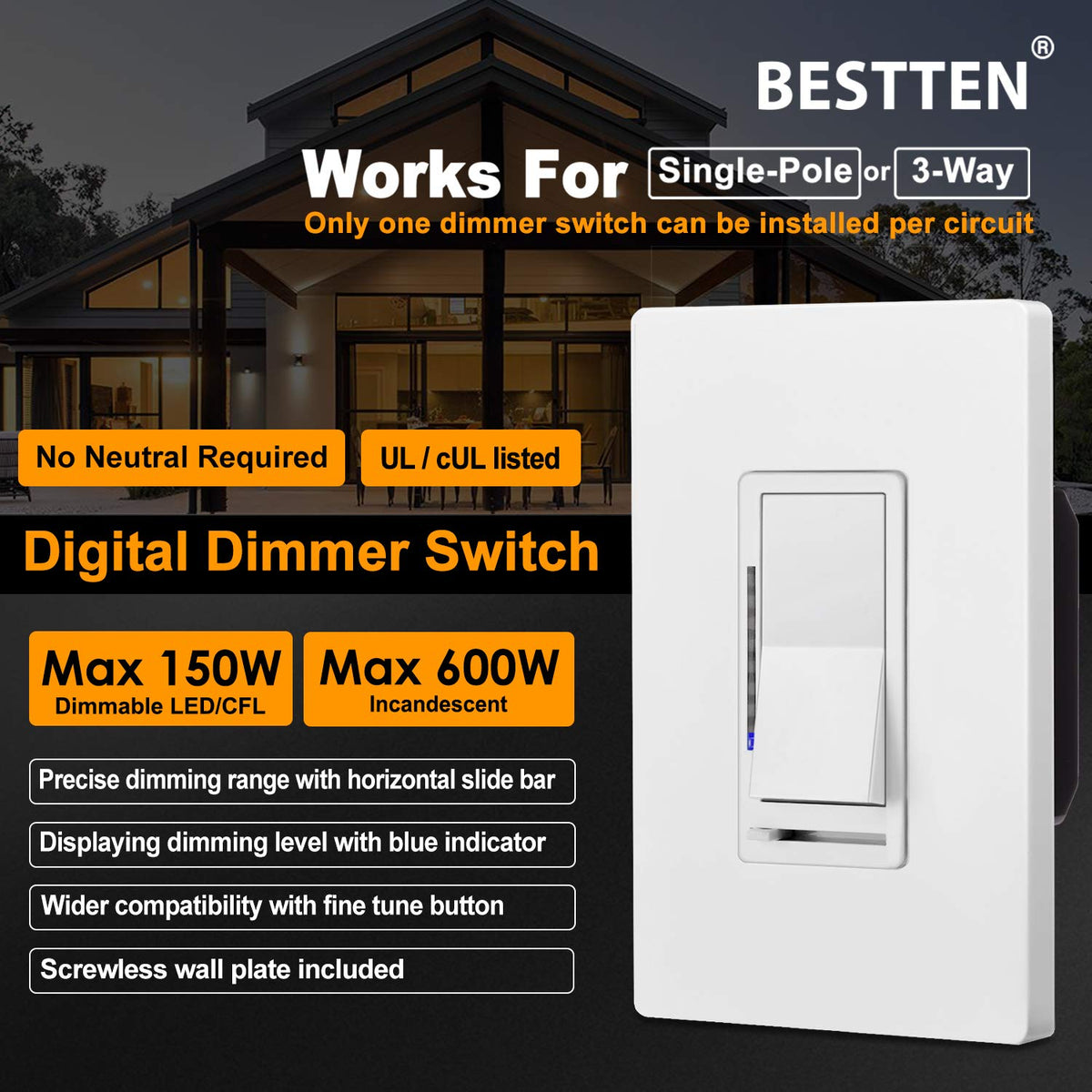 5 Pack White Digital Dimmer Switch N832