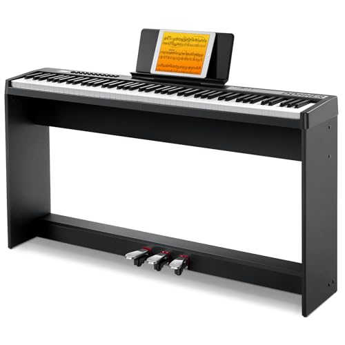 88 Keys Velocity-Sensitive Digital Piano with Removable Stand and Triple Pedal U786644