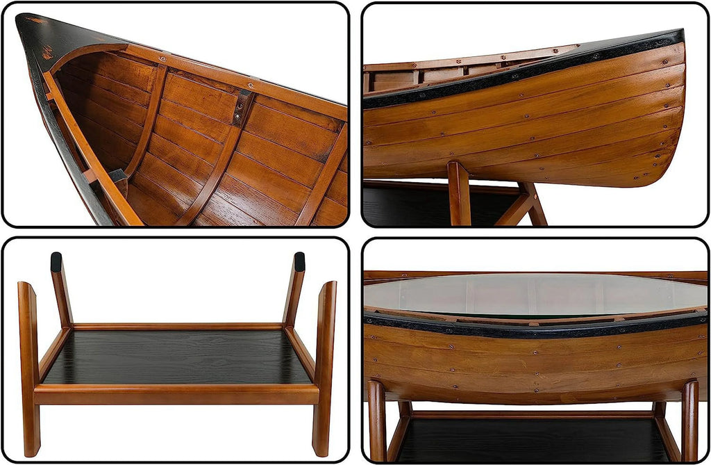 Wooden Boat Canoe Coffee Table Antique Honey Finish S52855