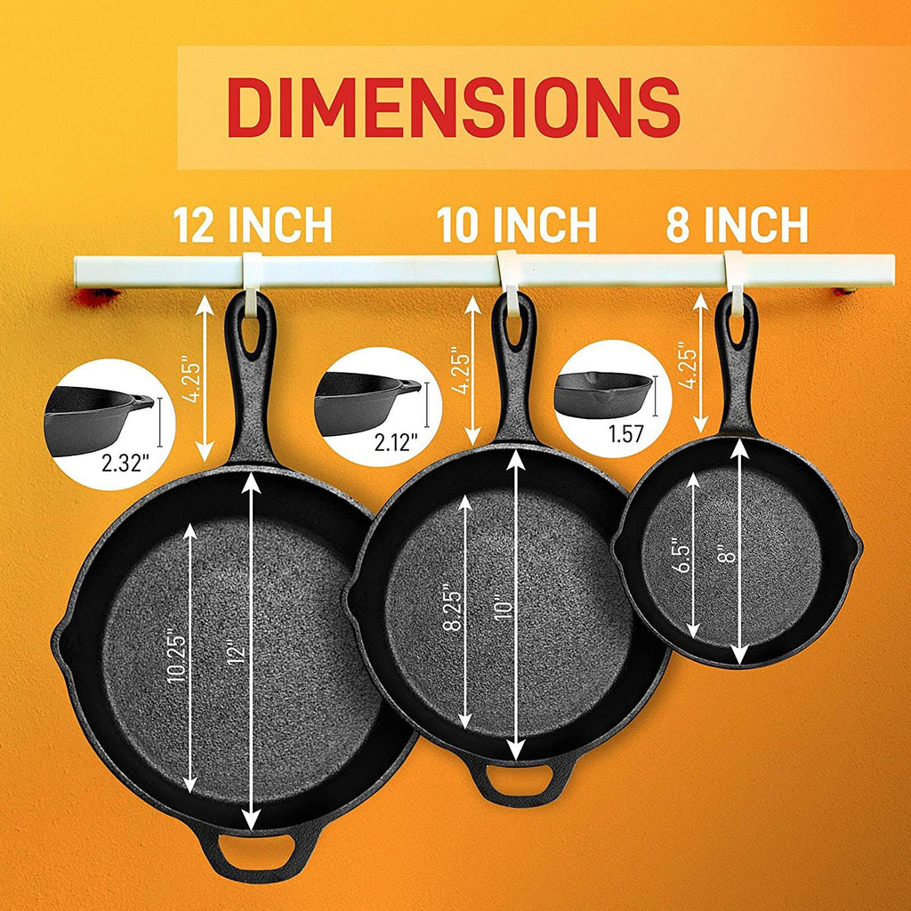 3 Piece Non Stick Cast Iron Skillet Fry Pan Set C205187