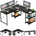 95.2 Inch Reversible L Shaped Desk with Shelves Grey Oak T144