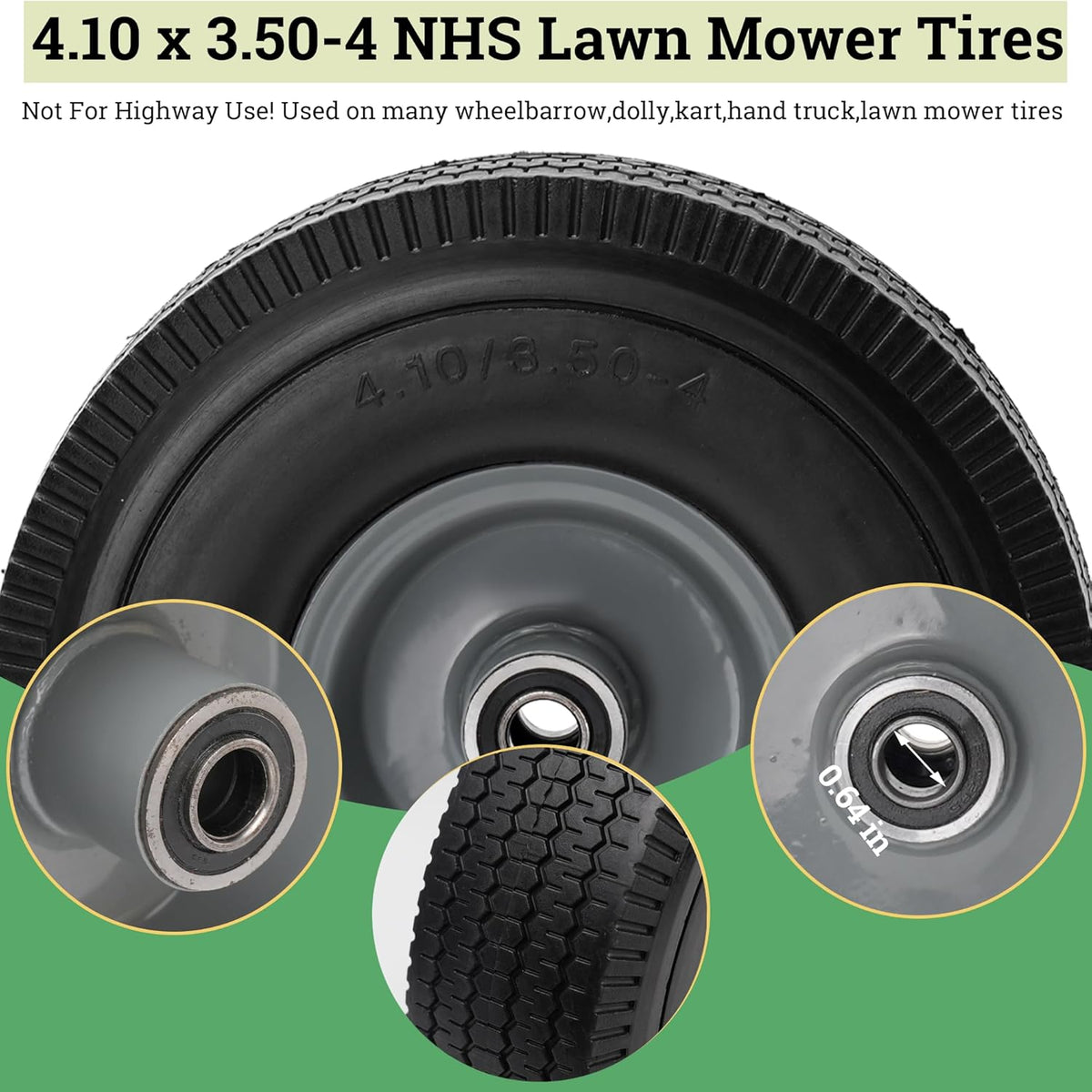 10x3.50-4" Solid Heavy Duty PU Tire and Wheel with 5/8" Axle Bore Hole, 2.2" Offset Hub F636114