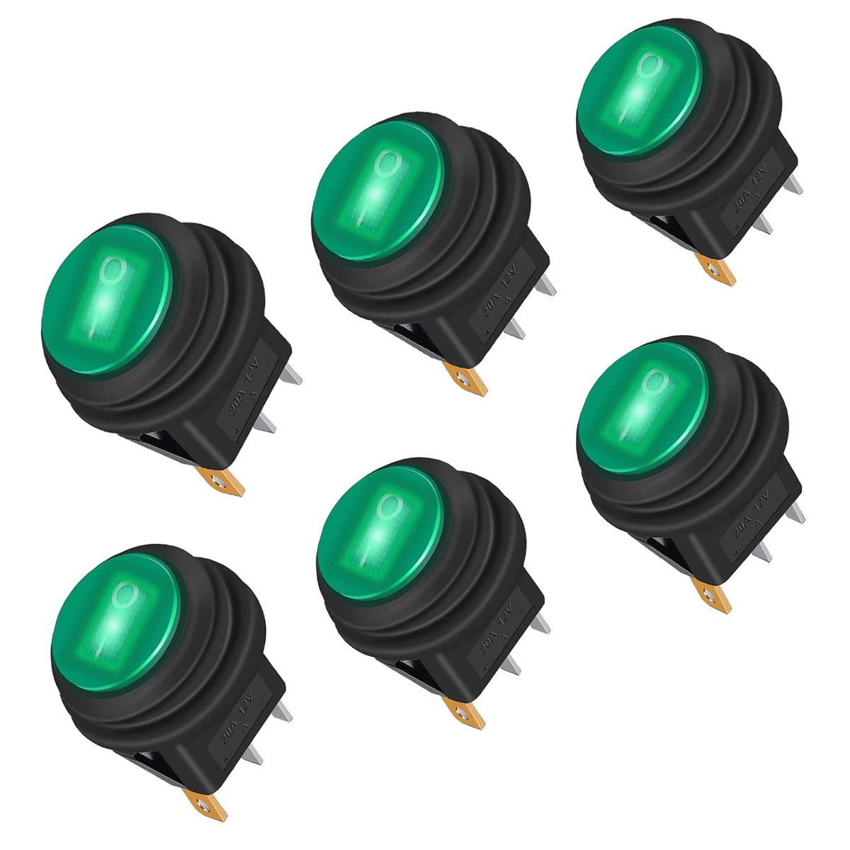 6Pcs LED Rocker Switch 12V 20A 3pin 2 Position Spst Waterproof Toggle Switch with 20mm/0.8Mounting Hole，On Off Switch for Marine Cars Ships Trucks(Red) E482159