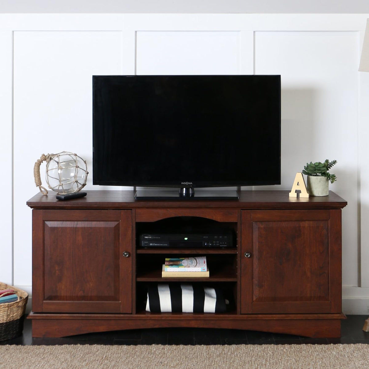 44 Inch Espresso Brown Wood TV Stand with Storage Cabinet N226