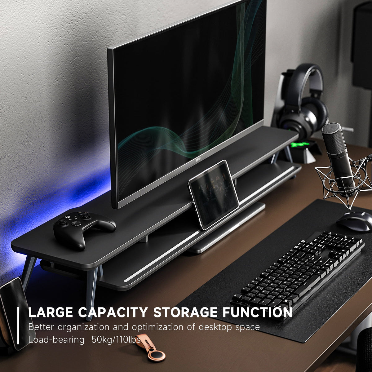 42.5 Inch Dual Monitor Stand Riser Desk Shelf with Storage Organizer B8948