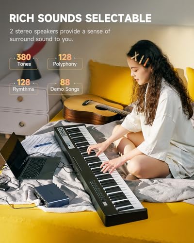 88 Keys Velocity-Sensitive Digital Piano with Removable Stand and Triple Pedal U786644