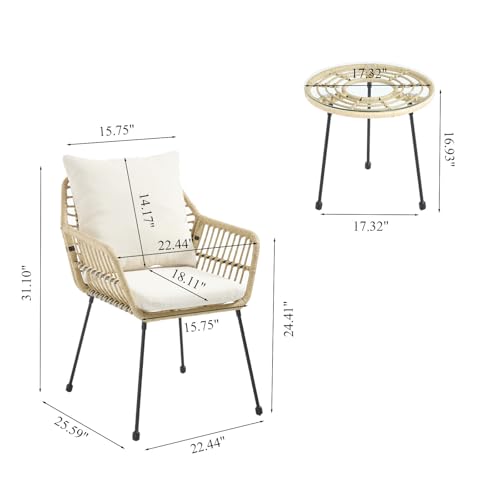 Blue 3 Pieces Upholstered Rattan Patio Bistro Set with Coffee Table S11227