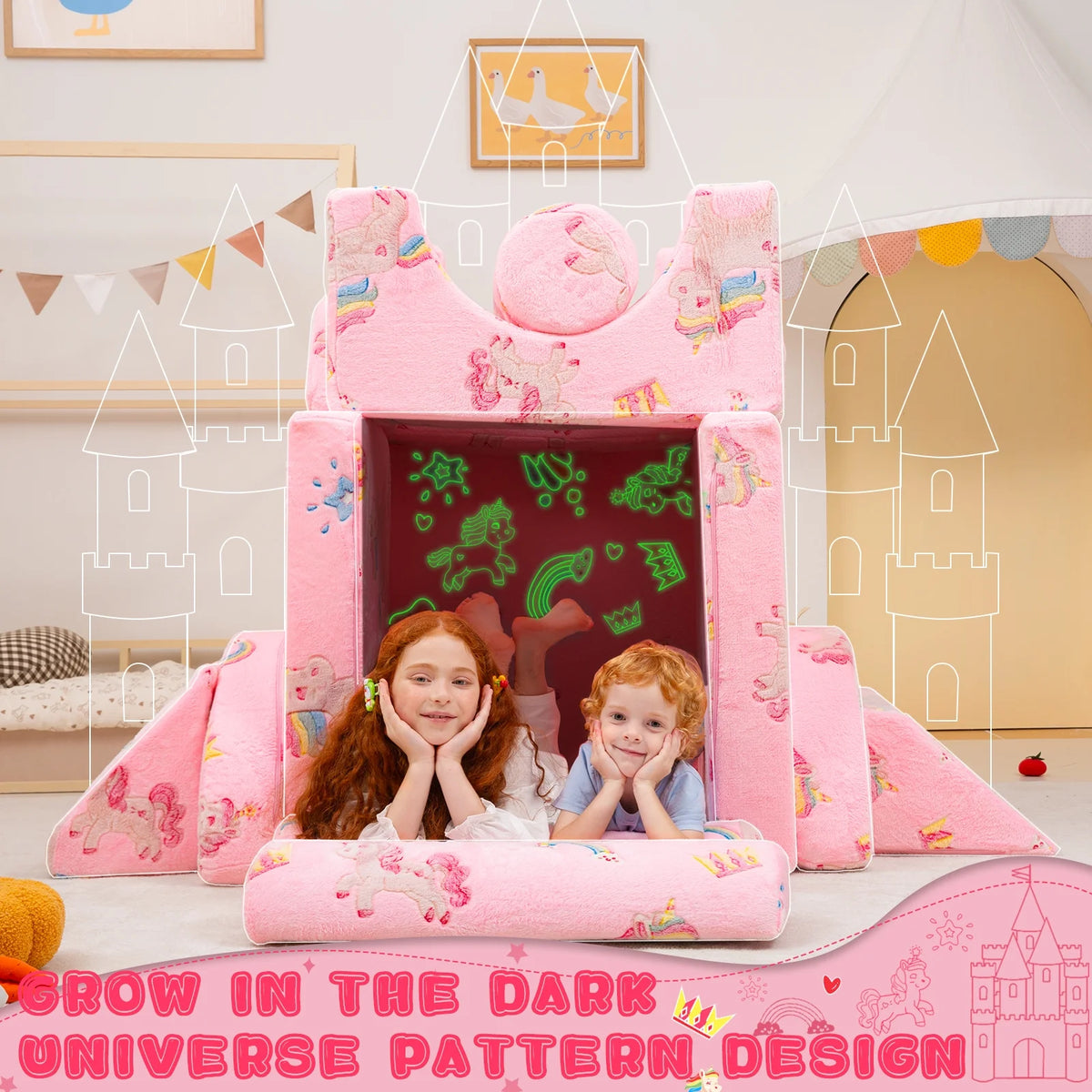 11 Pc Pink Modular Kids Play Couch B487